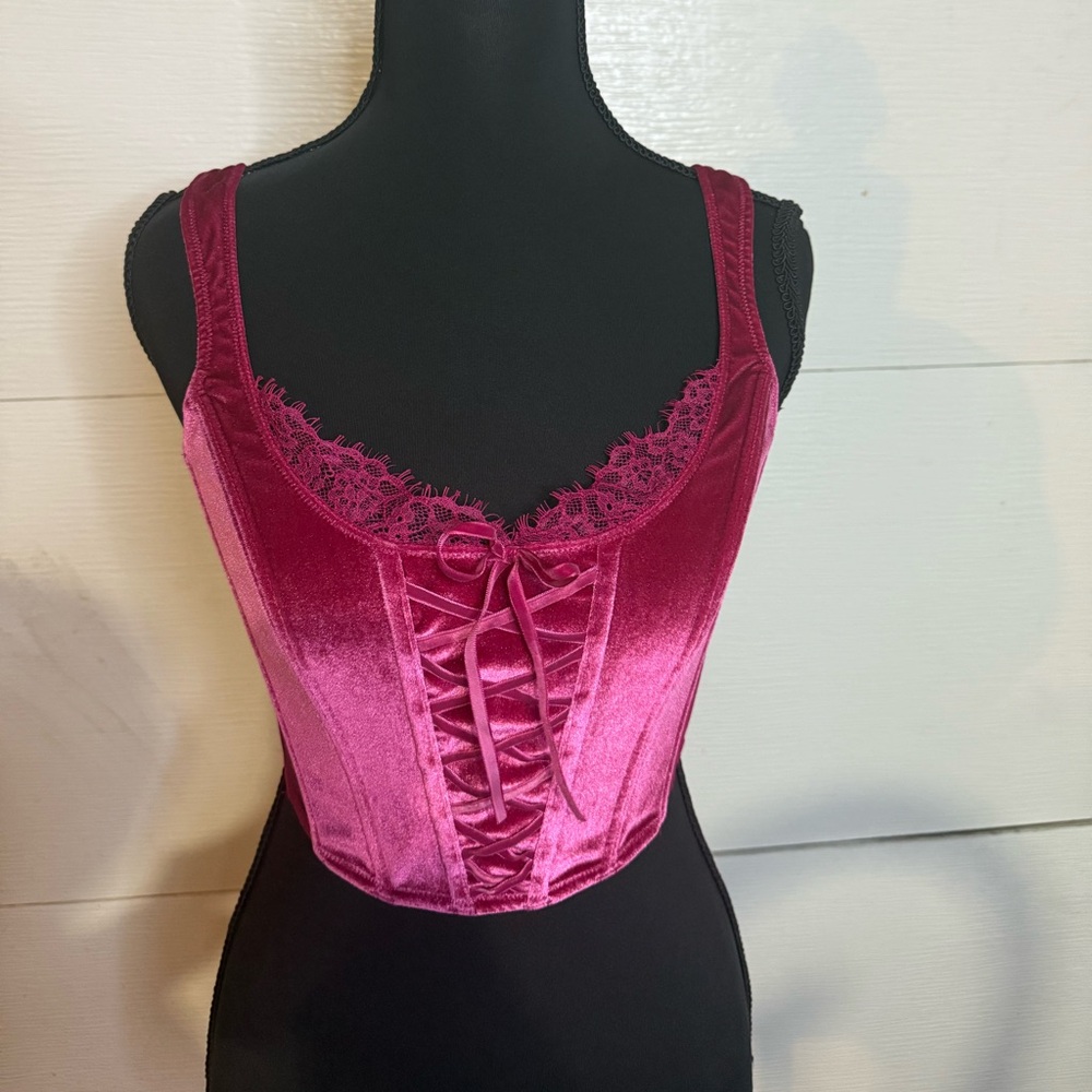 VICTORIA SECRET DREAM ANGEL UNLINED LACE UP VELVET CORSET TOP SMALL - Picture 3 of 7